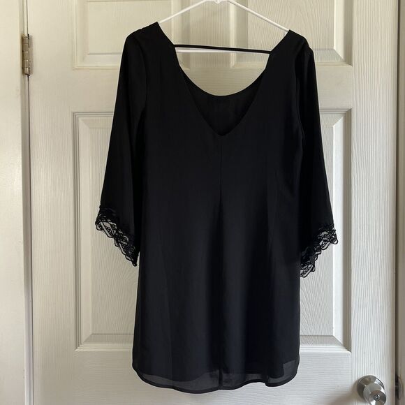 ASTR Cocktail Dress Size Small Lace Trim Black Formal Party Mini Shift REVOLVE - Picture 6 of 9